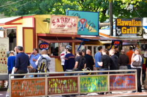 PORTLAND, OREGON, UNITED STATES - SEPTEMBER 30, 2011 - Food carts in downtown Portland Oregon are popular with the lunch crowd.